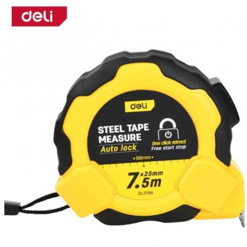 Рулетка DL3798 7,5мх25мм, Автостоп, ударопрочный корпус, метрическая Deli-1