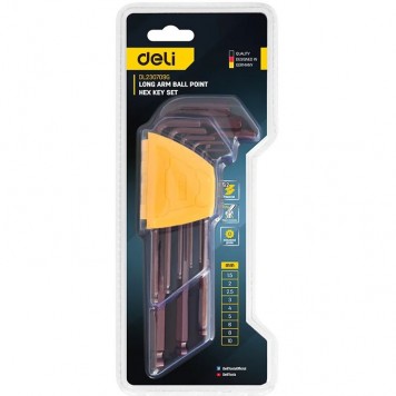 Ключи DL230709G н-р шестигранных с шаром удлиненных 9шт размеры 1,5,2,2,5,3,4,5,6,8,10мм Deli-6