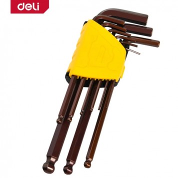 Ключи DL230709G н-р шестигранных с шаром удлиненных 9шт размеры 1,5,2,2,5,3,4,5,6,8,10мм Deli