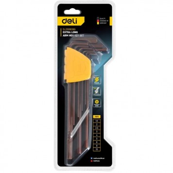 Ключи DL230808G н-р шестигранных сверхдлинных 9шт размеры 1,5,2,2,5,3,4,5,6,8,10мм Deli-6