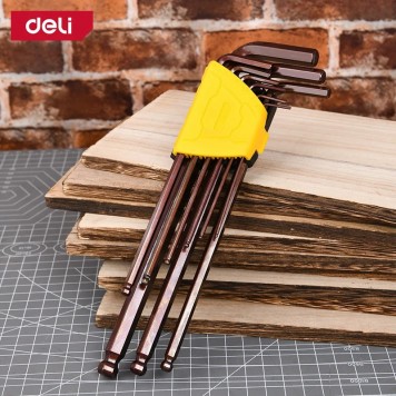 Ключи DL230809G н-р шестигранных с шаром сверхдлинных 9шт размеры 1,5,2,2,5,3,4,5,6,8,10мм Deli-1