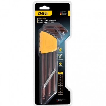 Ключи DL230809G н-р шестигранных с шаром сверхдлинных 9шт размеры 1,5,2,2,5,3,4,5,6,8,10мм Deli-6