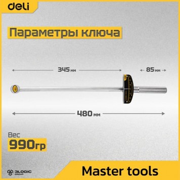 Ключ DL300 динамометрический 0-300Нм, 1/2" длина 480мм Deli-6