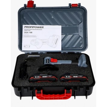 Угловая E0240 шлифмашина МИНИ бесщ. DGA-18B (18В, 76мм, Li-ion-2шт, 2.0Ач, 0-20000об/мин) PROFIPOWER-4