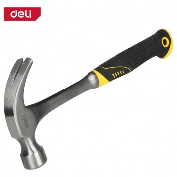 Молоток DL5073 гвоздодер цельнокованный 550 гр, прорезиненная рукоять Deli-1