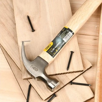 МолотокDL5240 гвоздодер 250 гр деревянная рукоять Deli-1