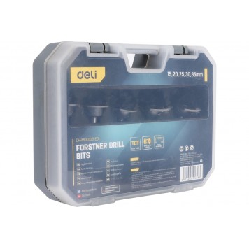 Фрезы DH-MKK005-ED1 набор Форстнера 5 шт (15/20/25/30/35мм) ограничитель глубины, Deli-5