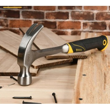 Молоток DL5073 гвоздодер цельнокованный 550 гр, прорезиненная рукоять Deli-2