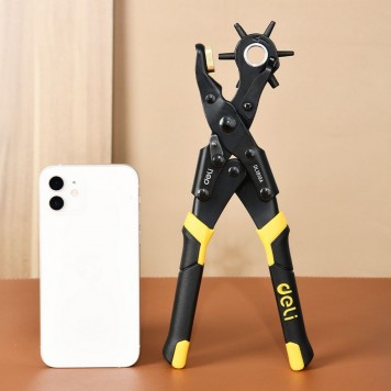 Дырокол DL1919A револьверный для кожи 6-в-1, двухрычажный, 225 мм Deli-1