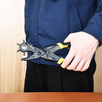 Дырокол DL1919A револьверный для кожи 6-в-1, двухрычажный, 225 мм Deli-2