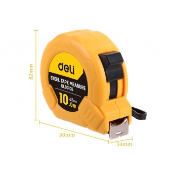 Рулетка DL9010B 10м х 25мм метрическая, корпус ударопрочный Deli-1
