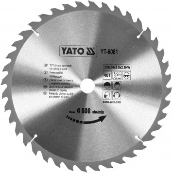 Диск YT-6081 с карбид вольфрамом 350х30 мм, 40 зубьев YATO