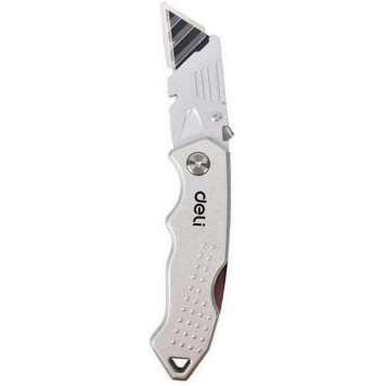 Строительный складной нож с Т-образным лезвием Deli DL008Z в комплекте 4 лезвия, сталь SK5, рукоятк