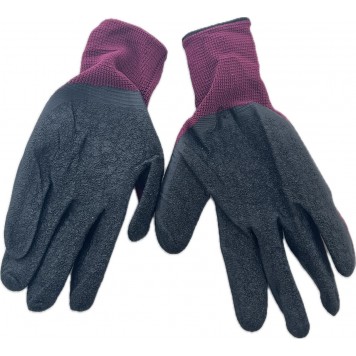 Перчатки нейлоновые YQ-3 с вспененным латексным покрытием черно-красные 12/720-1