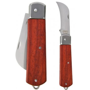 Нож DL0060 эл-ка изогнутый складной длина 200мм, нержавеющая сталь, деревянная рукоять Deli