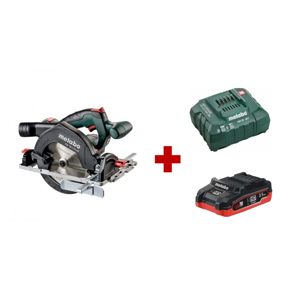 Купить Пила KS 18 LTX 57 аккумуляторная T03480 165х20мм 1х4,0 Ач+ЗУ ASC55  METABO - по цене 29 325 ₽ в Крыму с бесплатной доставкой по Симферополю в  интернет-магазине ALET.TOOLS - все для строительства и ремонта