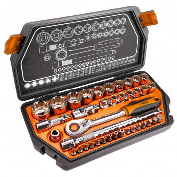 Набор 08-630 головок 12 граней с трещоткой 1/2, 38 предметов NEO