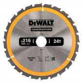 Диск DT1952-QZ пильный CONSTRUCT 216х30 мм, 24 зуба, ATB -5° DEWALT