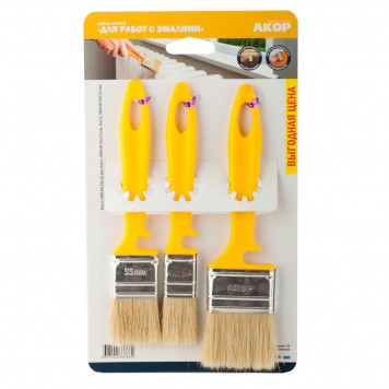 Набор кистей для работ с эмалями, 3 шт. АКОР
