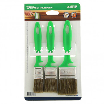 Набор кистей для работ по дереву, 3 шт. АКОР