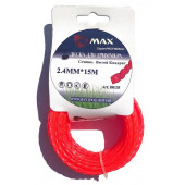 Леска B0135 для триммера 2,4 мм x 15 м, сечение витой квадрат, MAX 