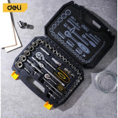 Набор DL1044 головок и ключей 44 предмета 1/2"+1/4", сталь Cr-V Deli
