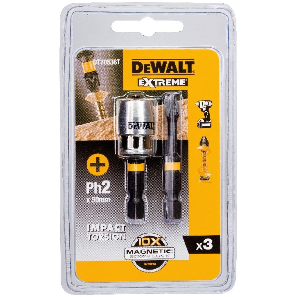 Купить Держатель DT70536T-QZ магнитный для бит IMPACT Torsion + 2 шт. биты  50 мм DEWALT - по цене 520 ₽ в Крыму с бесплатной доставкой по Симферополю  в интернет-магазине ALET.TOOLS - все