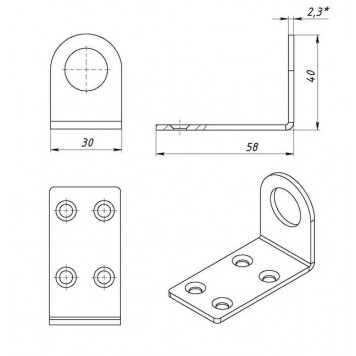 Замочная петля пробой-ушко 30х40 мм, гнутое-1