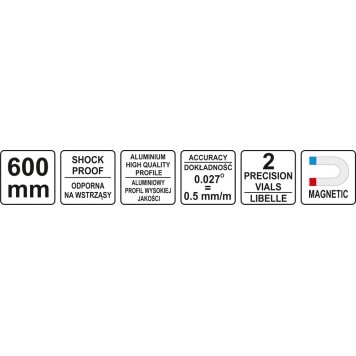 Уровень YT-30061 магнитный 60 см, 2 глазка YATO-3