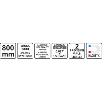 Уровень YT-30062 магнитный 80 см, 2 глазка YATO-3
