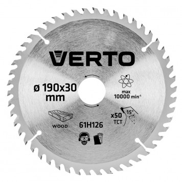Диск 61H126 для циркулярки 190х30 мм, 52 зуба VERTO