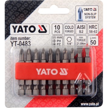 Биты YT-0483 РН2х50 мм 1/4, 10 шт YATO