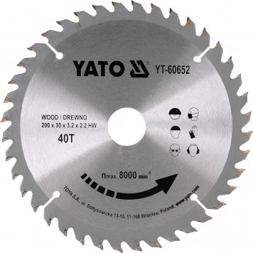 Диск YT-60652 с карбид вольфрамом 200х30 мм, 40 зубьев YATO