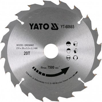 Диск YT-60665 с карбид вольфрамом 210х30 мм, 20 зубьев YATO