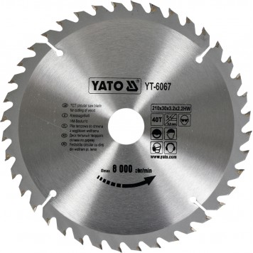 Диск YT-6067 с карбид вольфрамом 210х30 мм, 40 зубьев YATO