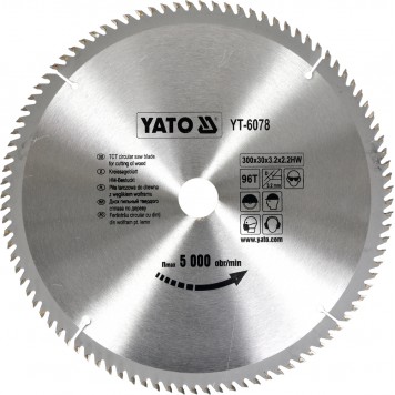 Диск YT-6078 с карбид вольфрамом 300х30 мм, 96 зубьев YATO