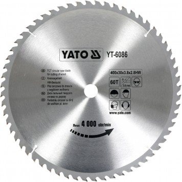 Диск YT-6086 с карбид вольфрамом 400х30 мм, 60 зубьев YATO