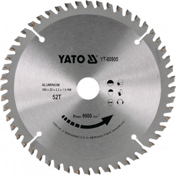 Диск YT-60905 пильный по алюминию 160х20 мм, 52 зуба YATO