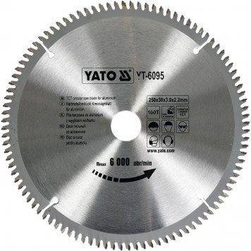 Диск YT-6095 пильный по алюминию 250х30 мм, 100 зубьев YATO
