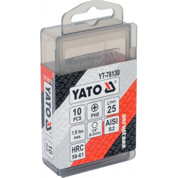 Бита YT-78130 крестовая РН0х25 мм, 10 шт YATO