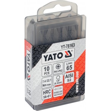 Бита YT-78163 двухсторонние 1/4X65 мм PH1-PH2, 10 шт YATO