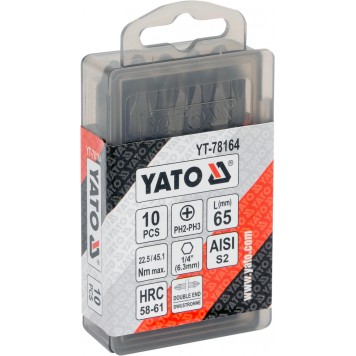 Бита YT-78164 двухсторонние 1/4X65 мм PH2-PH3, 10 шт YATO