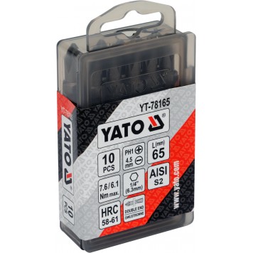Бита YT-78165 двухсторонние 1/4X65 мм PH1-4,5 мм, 10 шт YATO