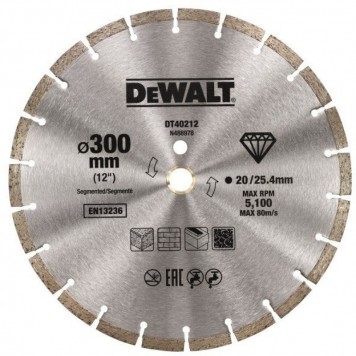 Диск DT40212-QZ алмазный сегментированный 300х25,4/20 мм DEWALT