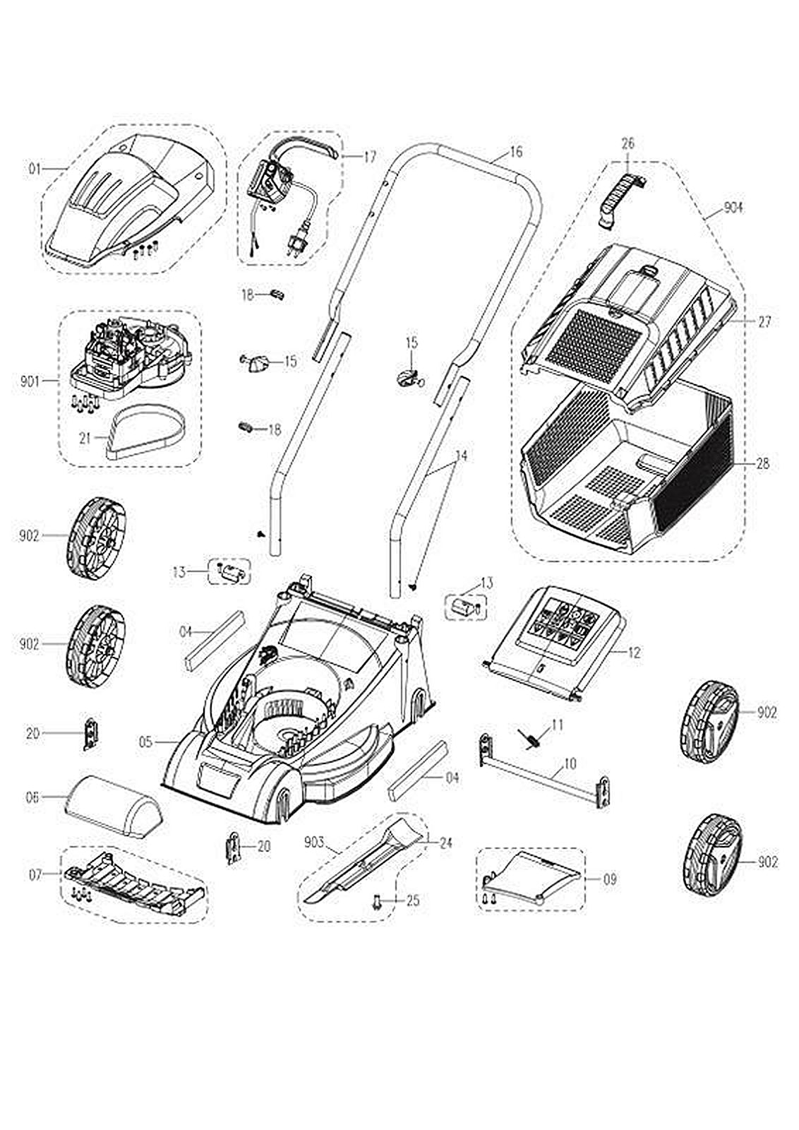 Запасные части и деталировка для газонокосилки GC-EM 1032 3400257 (Ident number отсутствует)